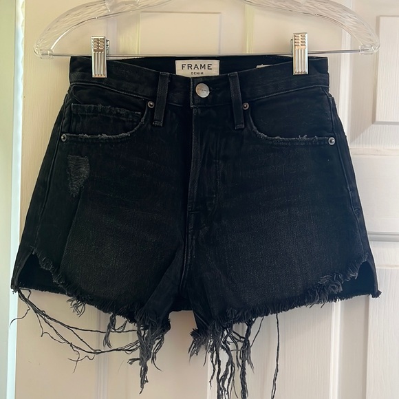 $210 FRAME Size 24 Le Original Distressed Raw Hem Jean Denim Shorts EUC - Picture 9 of 12